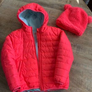 Neon pink Jacket and hat